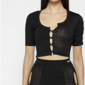 Bandage & Mesh Asymmetric Crop Top - Black - Never Worn